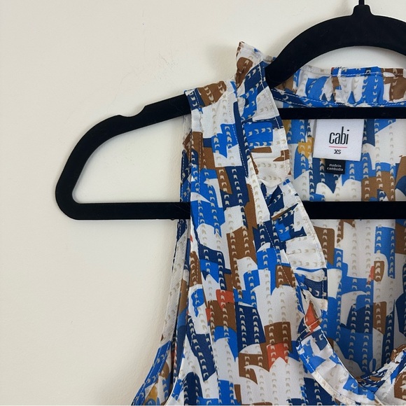 CAbi | Women's Blue and Brown Jigsaw Patterned Sleeveless Top Size XS - Picture 3 of 7